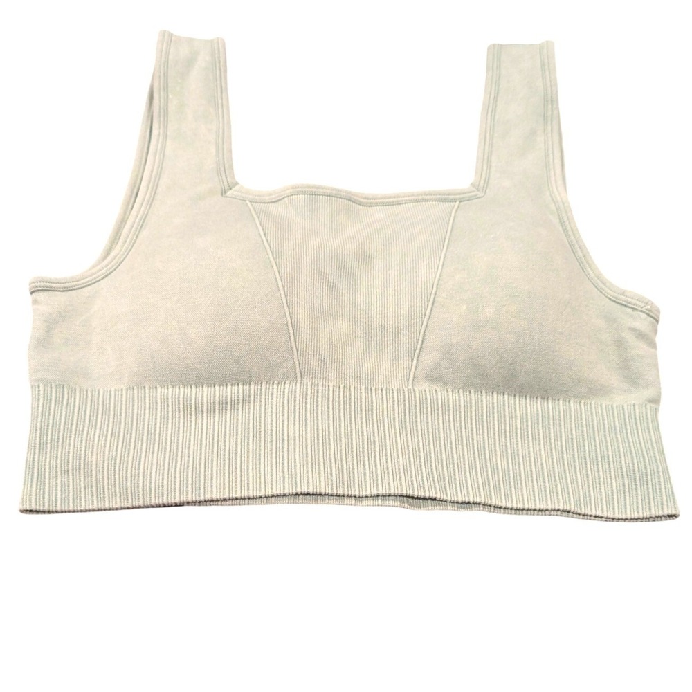 Yogalicious Stonewash Seamless Glow Gleam‎ Bra Large Sage Green Square Neck Yoga